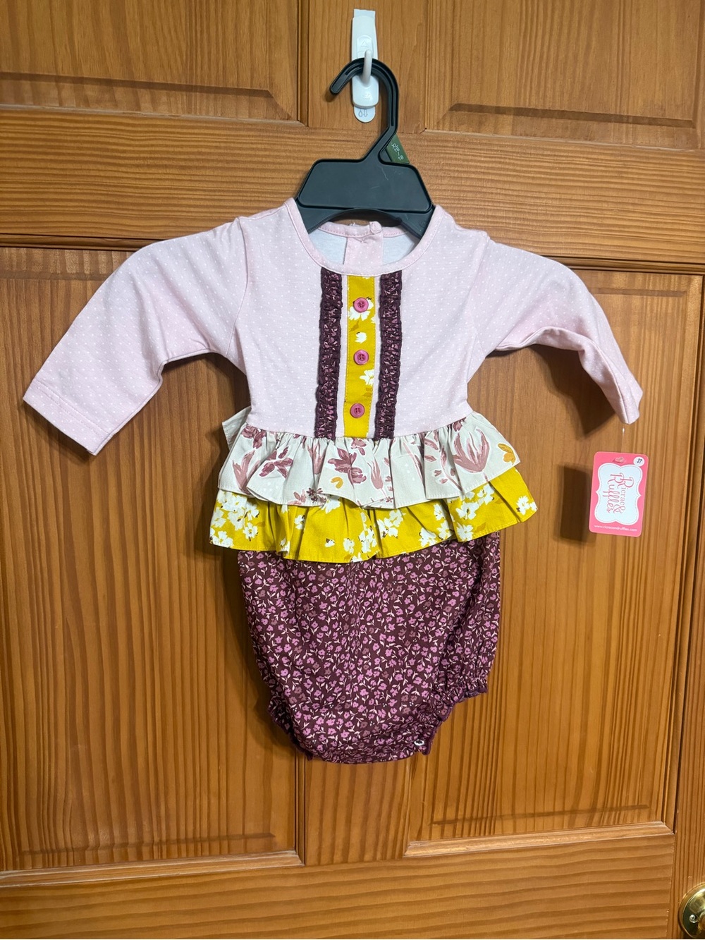 Ricrac & Ruffles Girls Pink & Yellow Ruffle Floral Romper3t